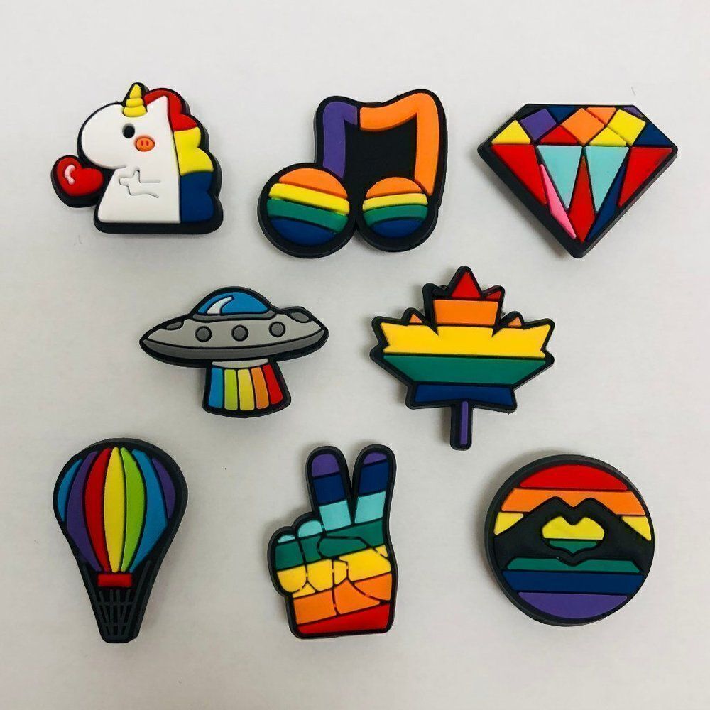 8pc Rainbow Shoe Charms - Multi Colored Croc Accessories